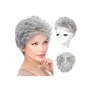 REECHO Hair Topper Short Wiglet Silver Mist Synthetic Japanese Fiber Hairpiece